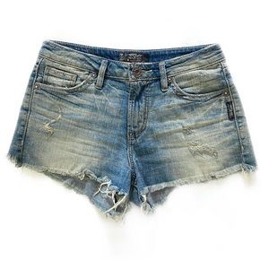 Silver Jeans Y2K vintage blue denim distressed jean shorts cut offs frayed hem